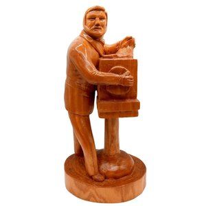 Photographer Sculpture Wood Carved Statue Photography Carving Signed OOAK